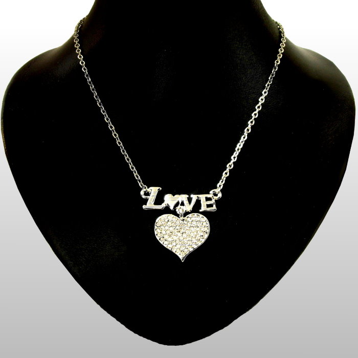 Fashion necklace with heart and Love pendant